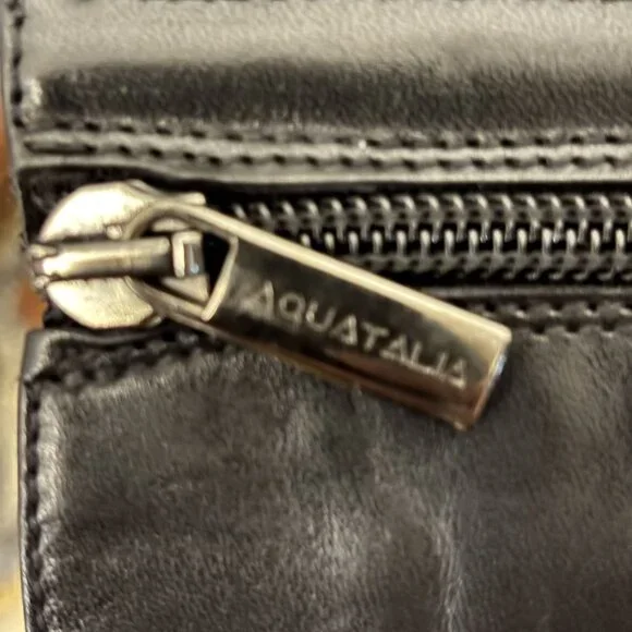 Aquatalia Oralie Equestrian Knee High Boot 8 Black Leather Side Zip Quilted - Picture 10 of 15